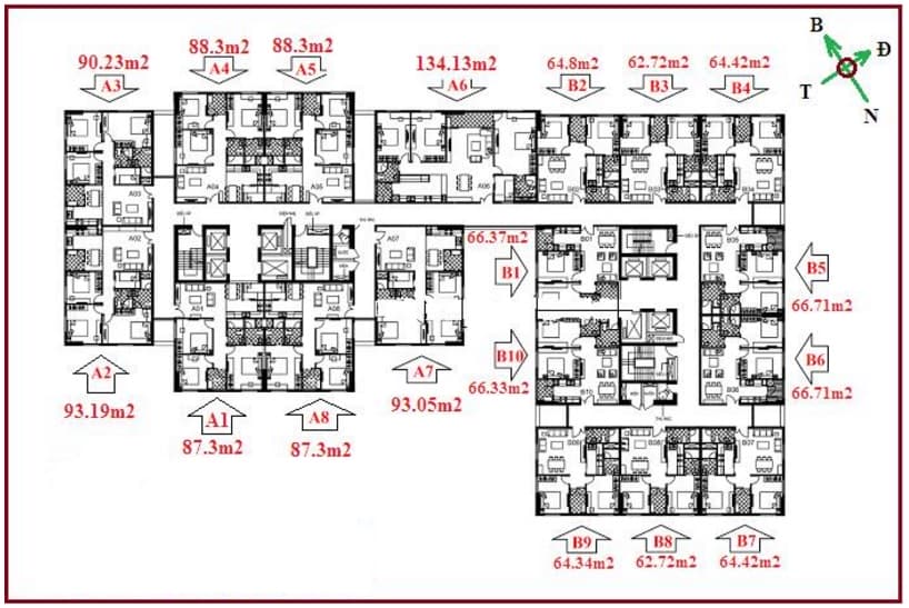 Bán căn hộ chung cư 122 Vĩnh Tuy, Căn A2 - Diện tích 93,19m2