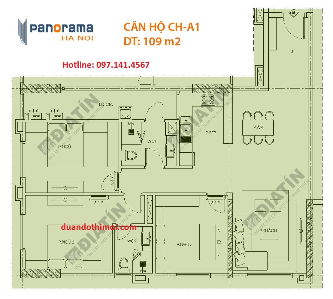 Căn hộ 3 phòng ngủ chung cư Panorama Hoàng Văn Thụ : Căn hộ CH-A1 tòa CT1A 