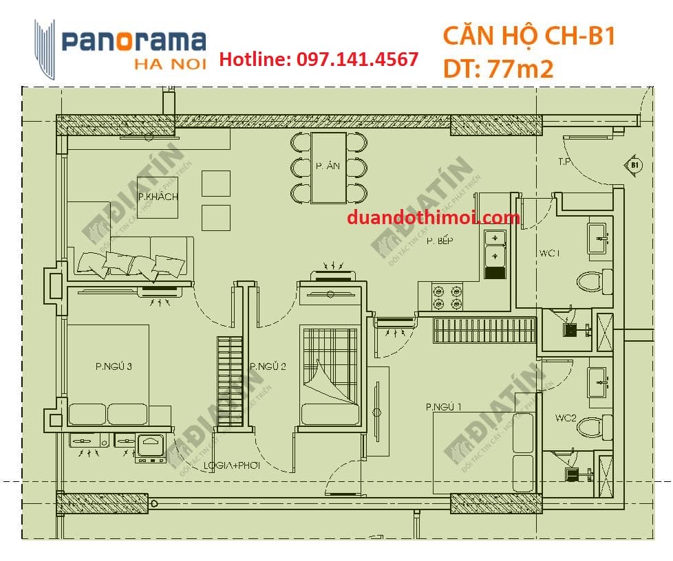 Thiết kế căn hộ CH-A2. Toà CT1A Panorama