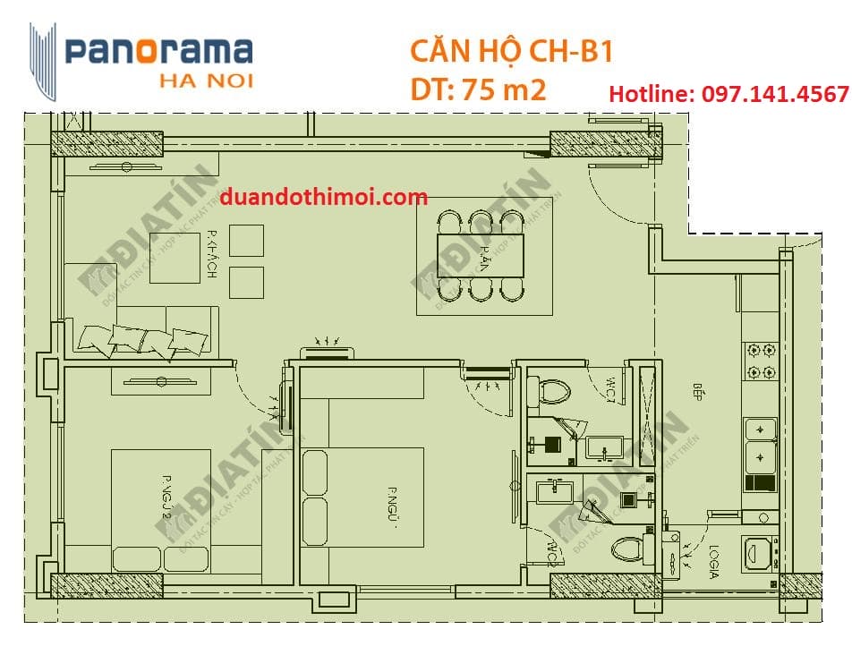 Căn 2 phòng ngủ Panorama Hoàng Văn Thụ : Căn CH-B1 Tòa CT1B