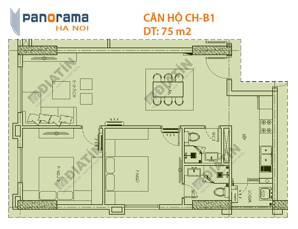 Thiết kế căn hộ CH-B1 tòa CT1B chung cư Panorama hồ Đền Lừ