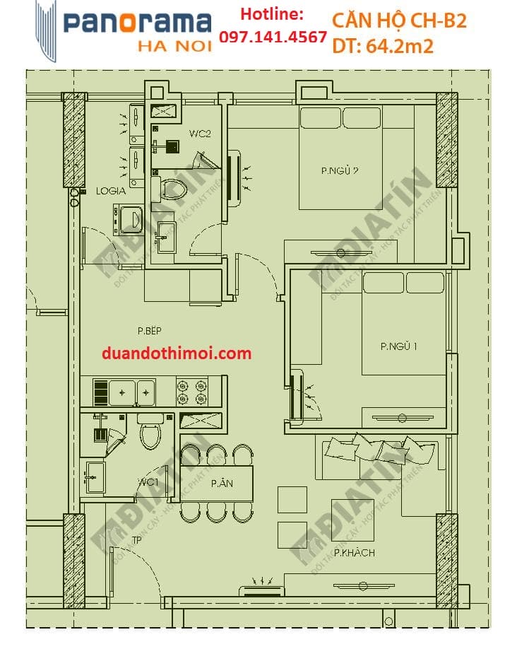 Căn 2 phòng ngủ Panorama Hoàng Văn Thụ : Căn CH-B2 Tòa CT1B