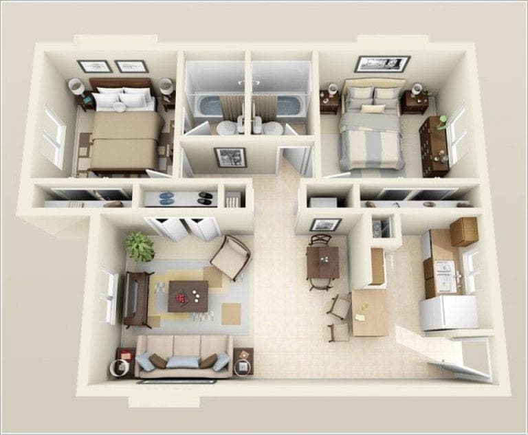 Hình ảnh 3D căn hộ chung cư Panorama Hoàng Văn Thụ